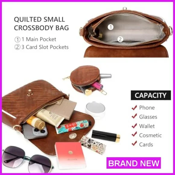 Quilted Vegan Leather Crossbody Purse Designer Shoulder Bag Small Chic - Picture 6 of 7